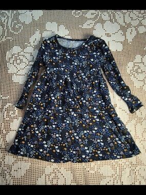 Navy Blue floral knit long sleeve tiered toddler dress 3t